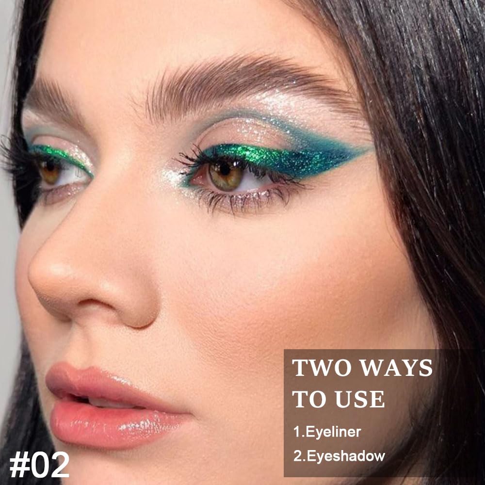 Kaely Lápiz delineador de ojos de gel con purpurina, lápiz de maquillaje de color colorido que cambia de color, delineador de ojos metálico verde