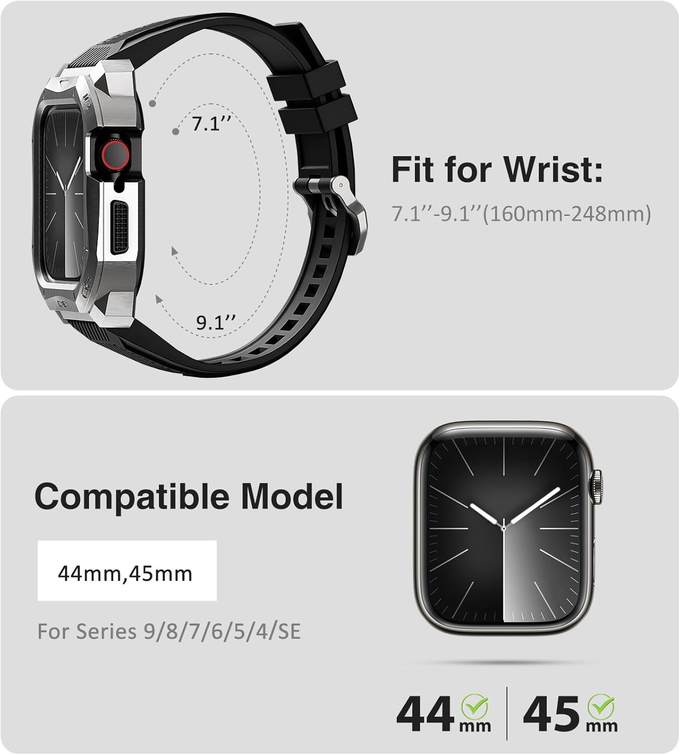 ULTIMAL Compatible con Apple Watch de 1.929 in1.772 in1.732 in, correa deportiva resistente con carcasa de acero inoxidable resistente, correa de