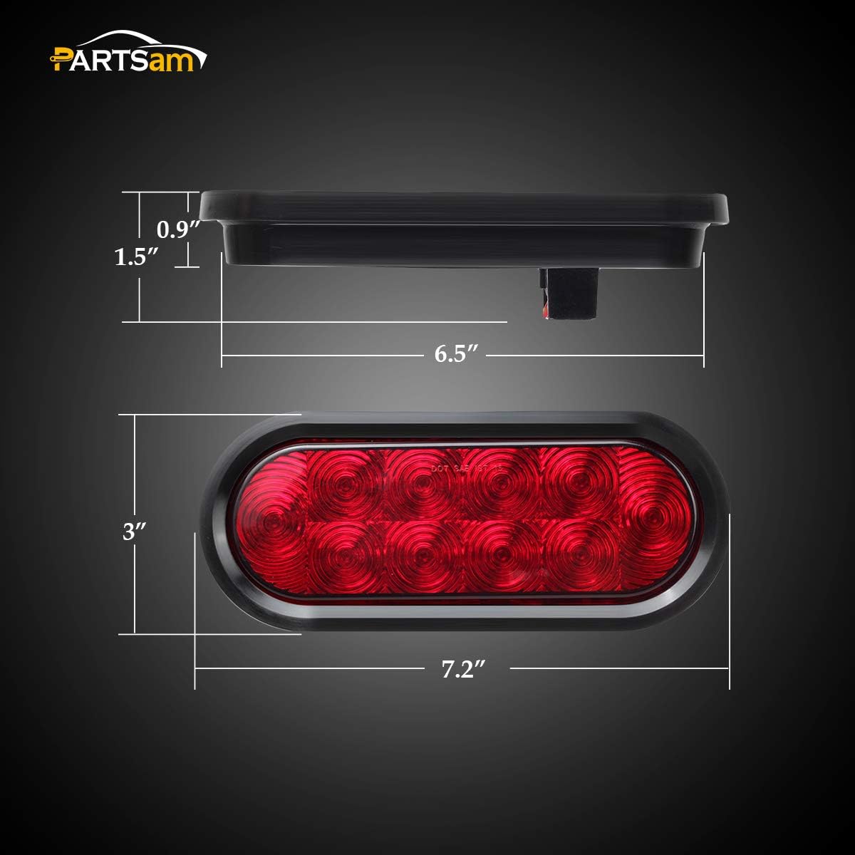Partsam 6 luces de freno traseras ovaladas rojas de 10 diodos de 6 pulgadas con arandela + montaje empotrado, luces traseras de remolque ovaladas de
