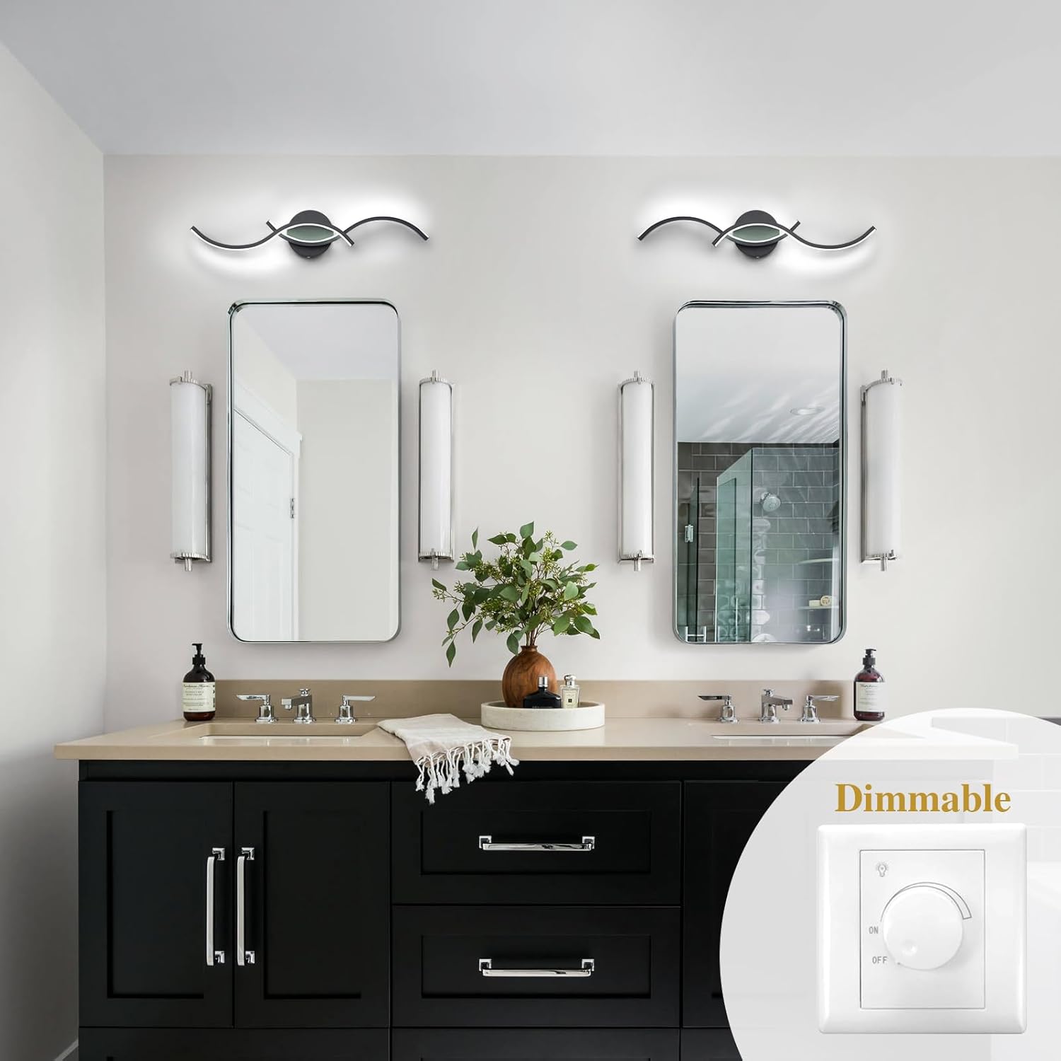EDISLIVE Moderna lámpara LED de tocador, regulable, moderna lámpara de tocador LED lineal, con pantalla de tira acrílica, luces LED de tocador de 24