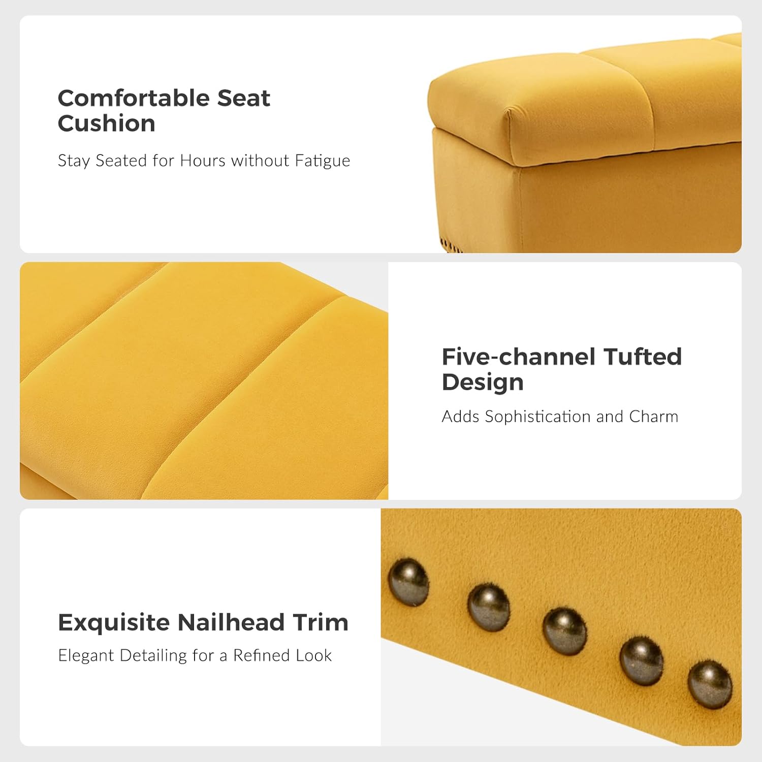 HULALA HOME Banco otomano moderno de terciopelo con tapa abatible con borde de clavos, banco tapizado para dormitorio para el extremo de la cama,