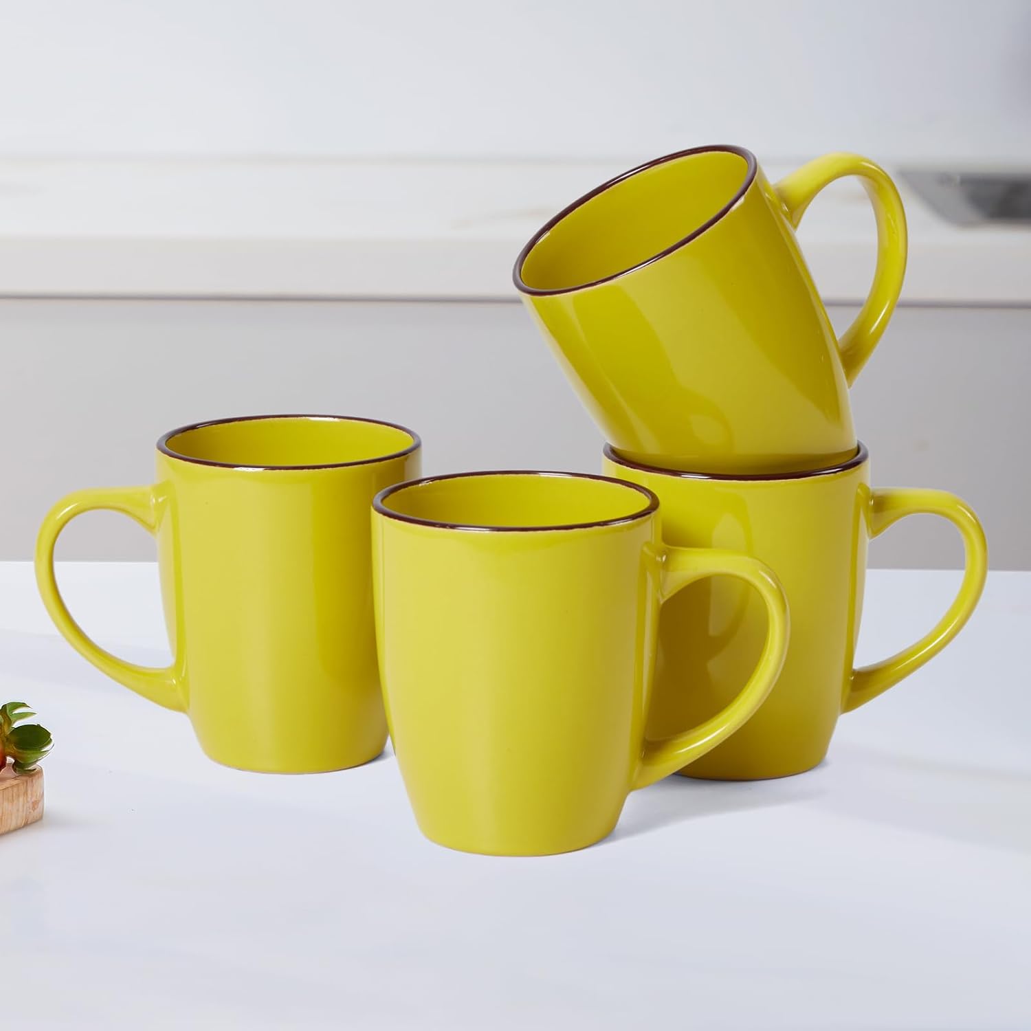 Juego de 6 tazas de café de 12 onzas con mango grande, tazas modernas con asa para té, café con leche, cacao capuchino, aptas para lavavajillas y