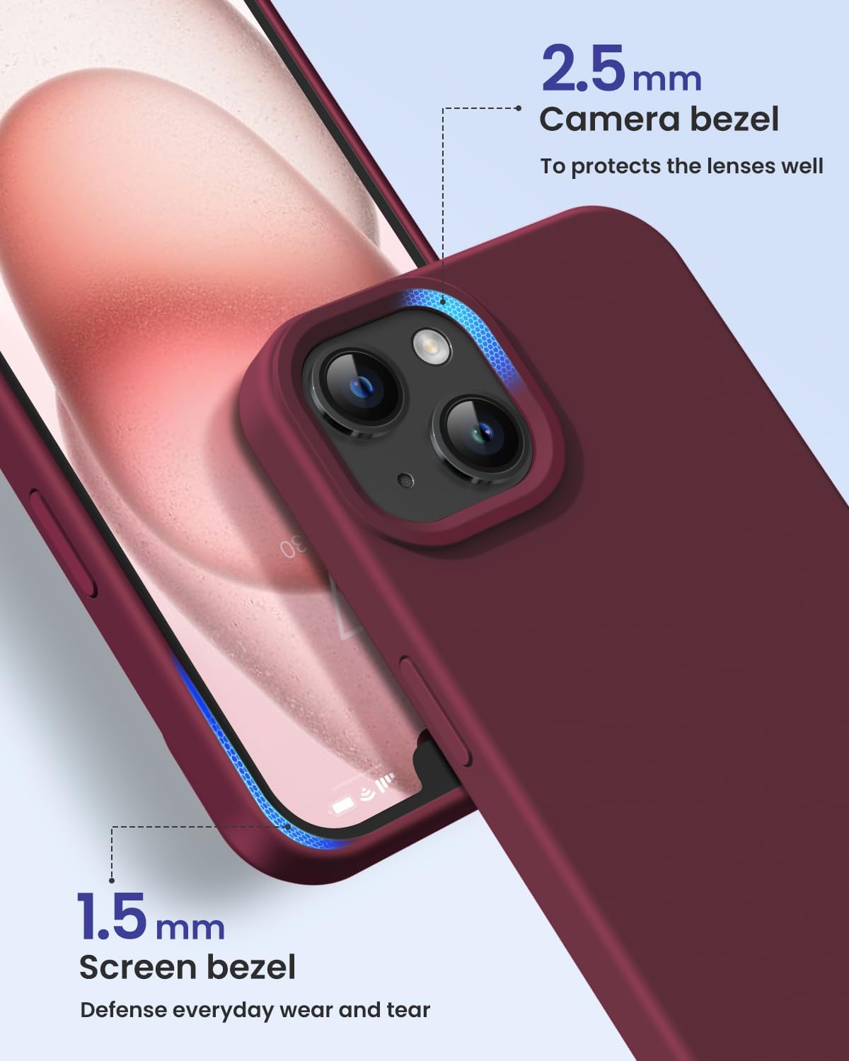 Funda diseñada para iPhone 15, funda de silicona protección contra caídas de grado militar forro de microfibra antiarañazos funda de silicona ultra