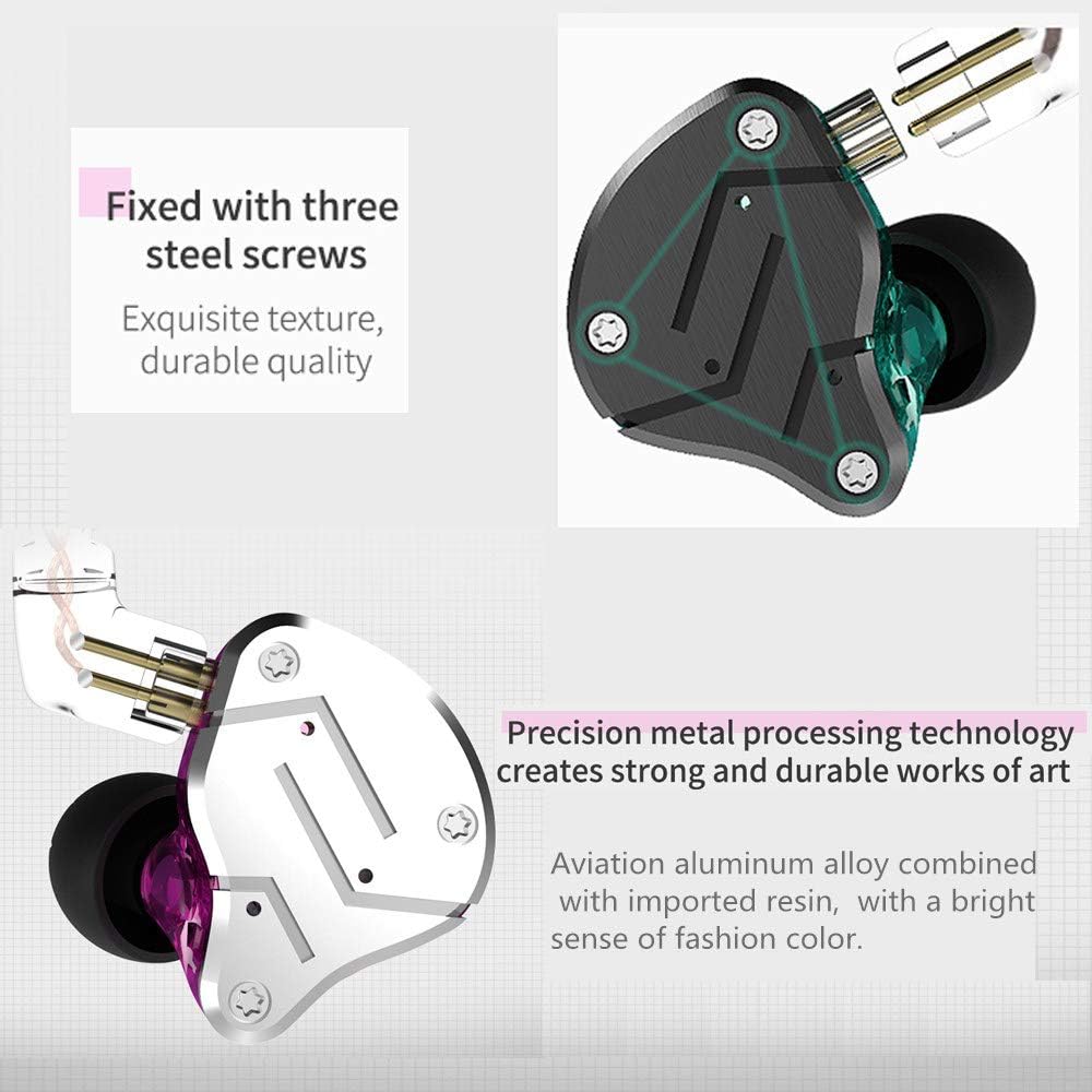 KZ ZSN – Auriculares intrauditivos 1BA 1DD estéreo de alta fidelidad, auriculares KZ de alta resolución con cable desmontable de 0.030 in de 2 pines
