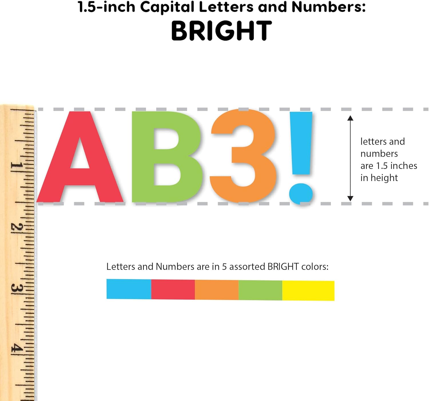 FreshCut Crafts 728 letras y números brillantes de 1.5 pulgadas para tablón de anuncios, letras del alfabeto mayúsculas, números, puntuación,
