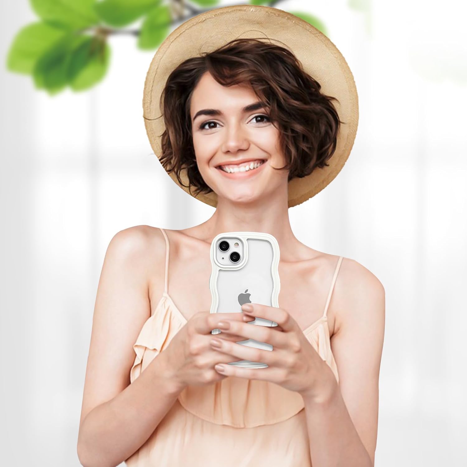 Anuck Funda para iPhone 13 con borde ondulado, diseño trasero transparente, agarre antideslizante, lindo marco ondulado y rizado, a prueba de