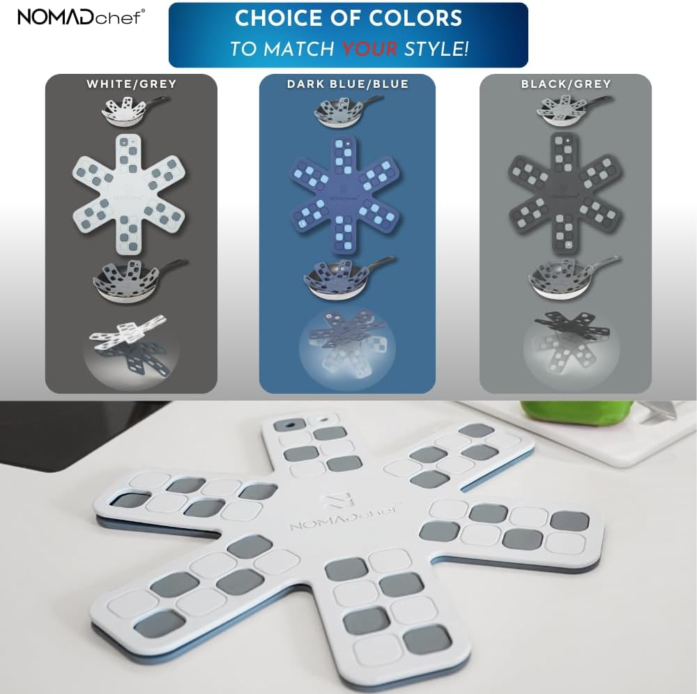 NOMADCHEF Salvamanteles de doble uso para platos calientes y protectores de sartén de silicona para apilar  Alfombrilla de salvamanteles de silicona
