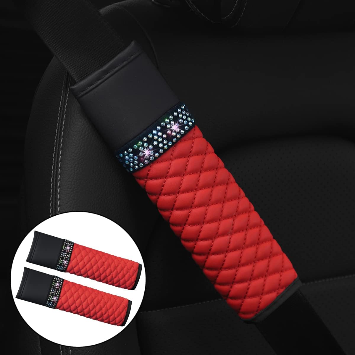 2 fundas para cinturón de seguridad para automóvil, correa de hombro con diamantes de imitación brillantes para una conducción más cómoda,
