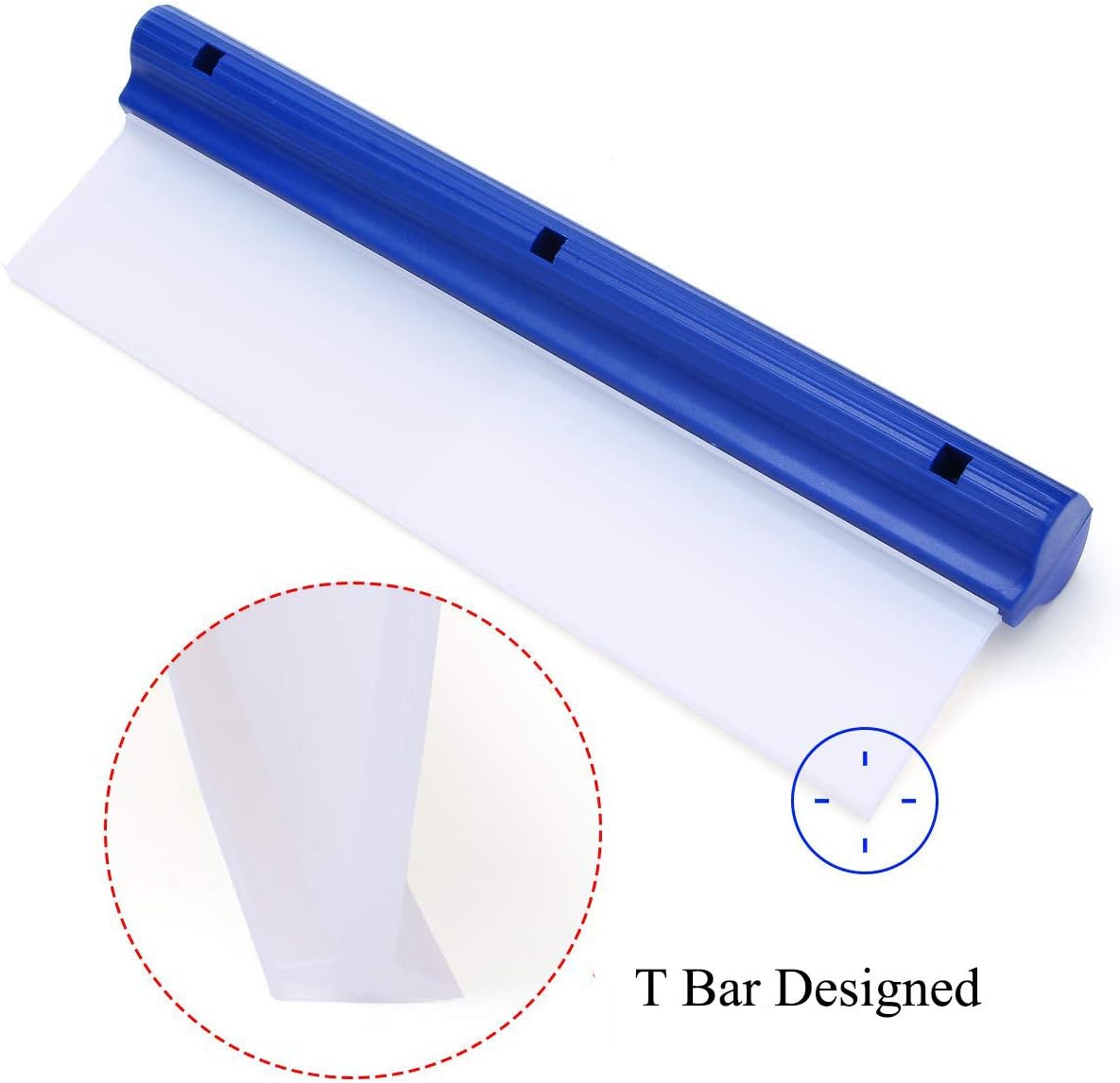 Escobilla de silicona flexible con barra en T de 12 pulgadas para automóvil o hogar, mango azul