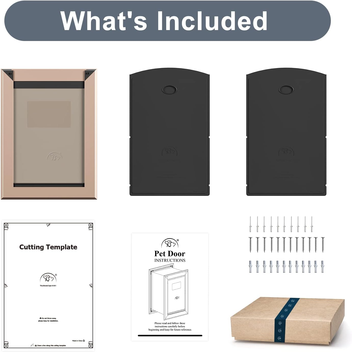 Decormax Puerta para perro para pared, puerta de perro de bajo consumo con marco de aluminio, túnel telescópico, solapas magnéticas dobles y dos