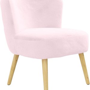 DHP Easton – Silla decorativa de piel sintética para niños con patas de madera natural, color rosa DHP Easton – Silla decorativa de piel sintética para niños con patas de madera natural, color rosa