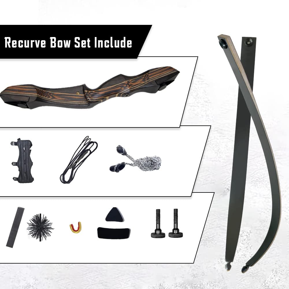 TACHYON ARCHERY Recurve Bow for Adults and Beginners, Archery Bow Takedown Wooden Bow for Hunting and Target Shooting