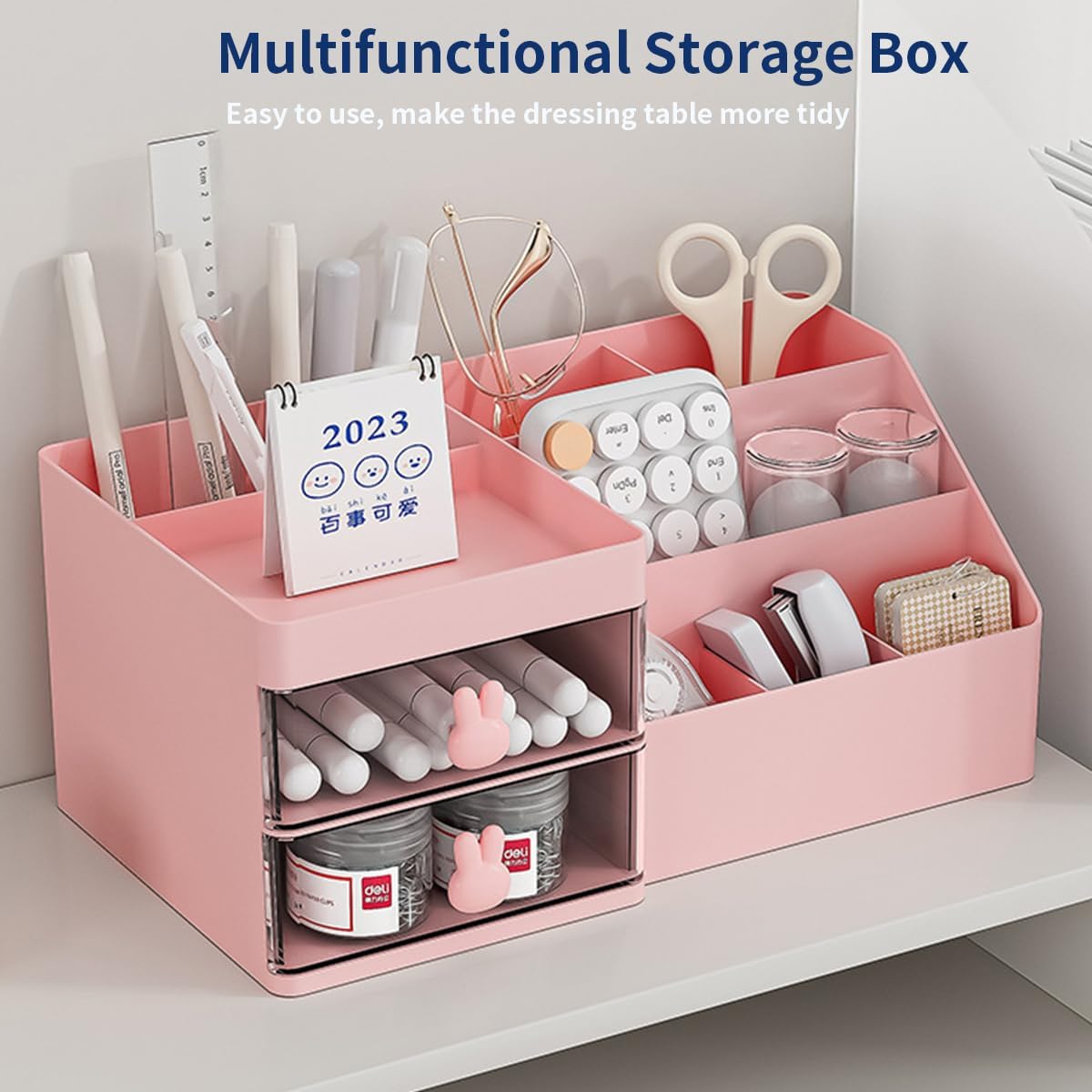 jioko Organizador de maquillaje para tocador de baño, cajón transparente para almacenamiento de cosméticos con soporte para cepillos, encimera de