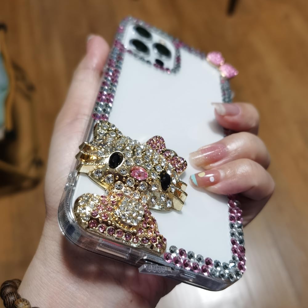 Victor – Funda de silicona para mujer con diamantes de imitación brillantes para iPhone 14, 13, 12, 11, Hello KT, carcasa de silicona (iPhone 12