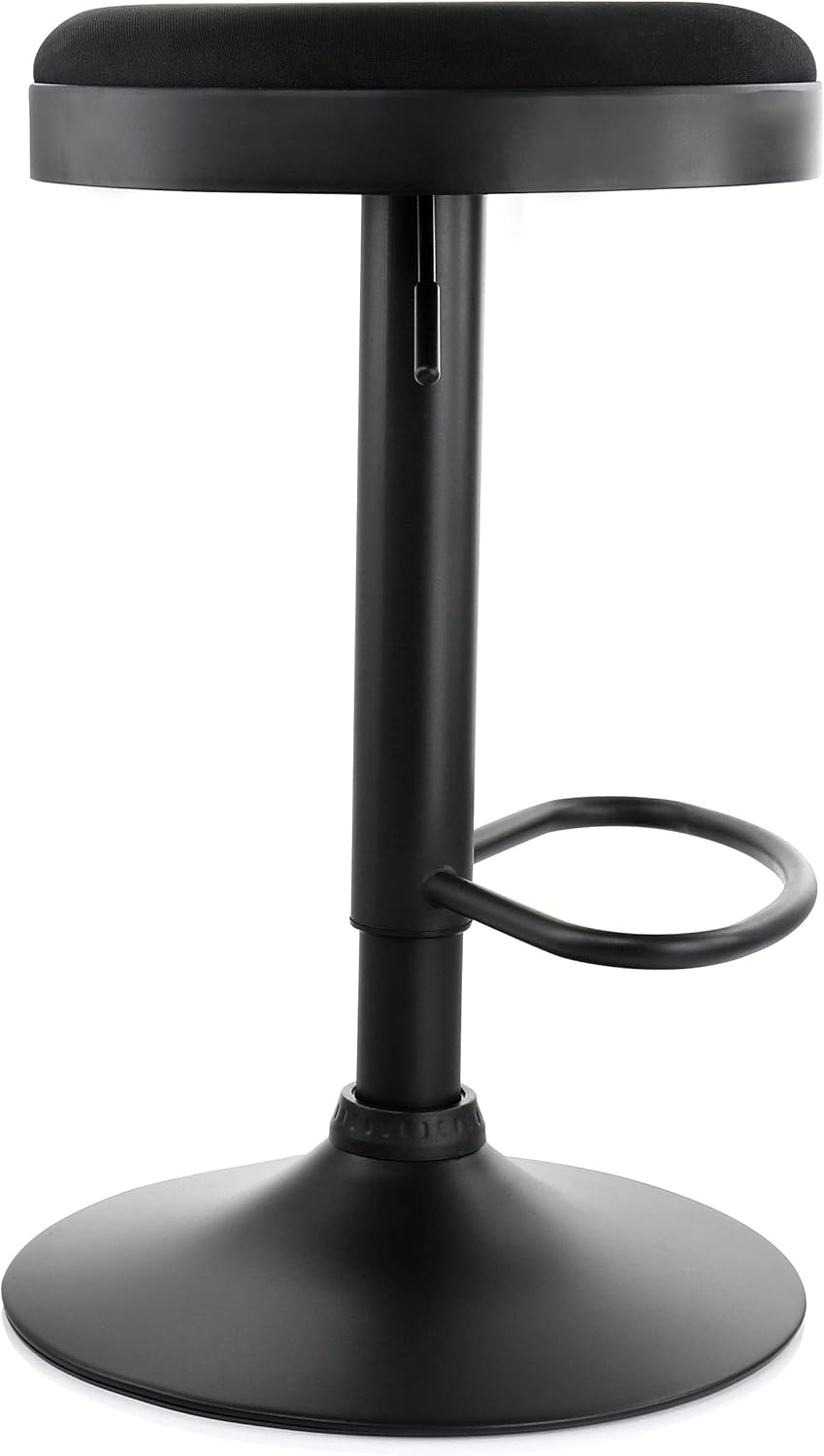 Elama Taburete de bar de tela ajustable sin respaldo de 2 piezas en negro con base negra, (ELM-7229)