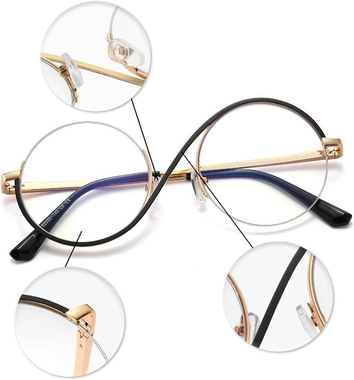 Gafas de bloqueo de luz azul redondas únicas para mujeres y hombres, gafas retro con marco de metal para computadora, antifatiga ocular