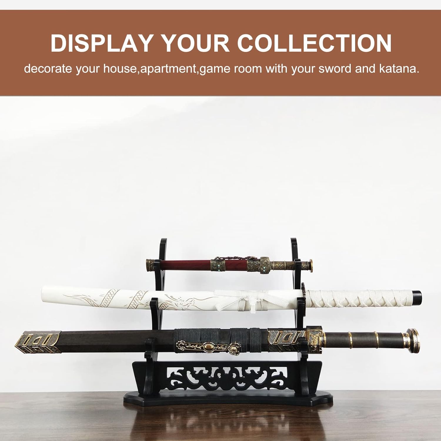Soporte de espada Katana de vid soporte de espada de tres niveles con acolchado para exhibición de espada samurái japonesa Tanto Rapier Light Saber,