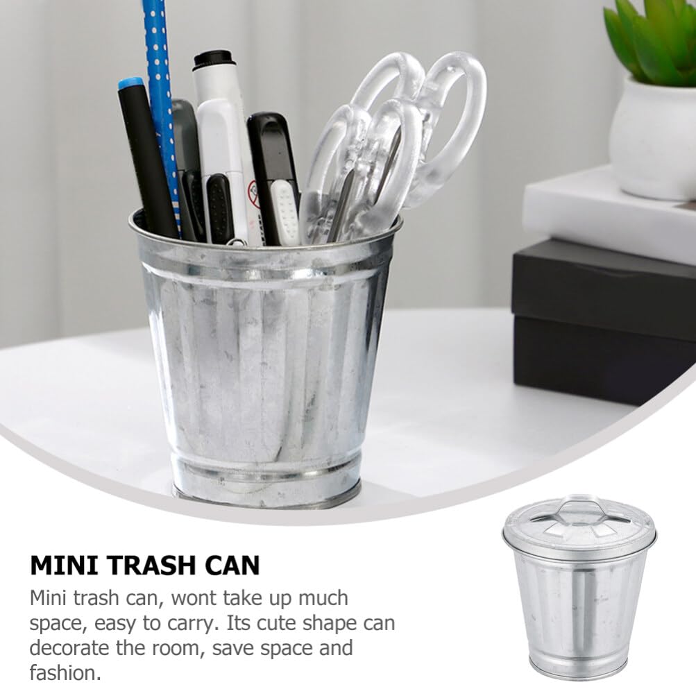 Alipis 4 cubos de basura galvanizados con tapa, mini papelera de encimera, pequeños cubos de metal, cubo de basura, maceta, soporte para bolígrafo
