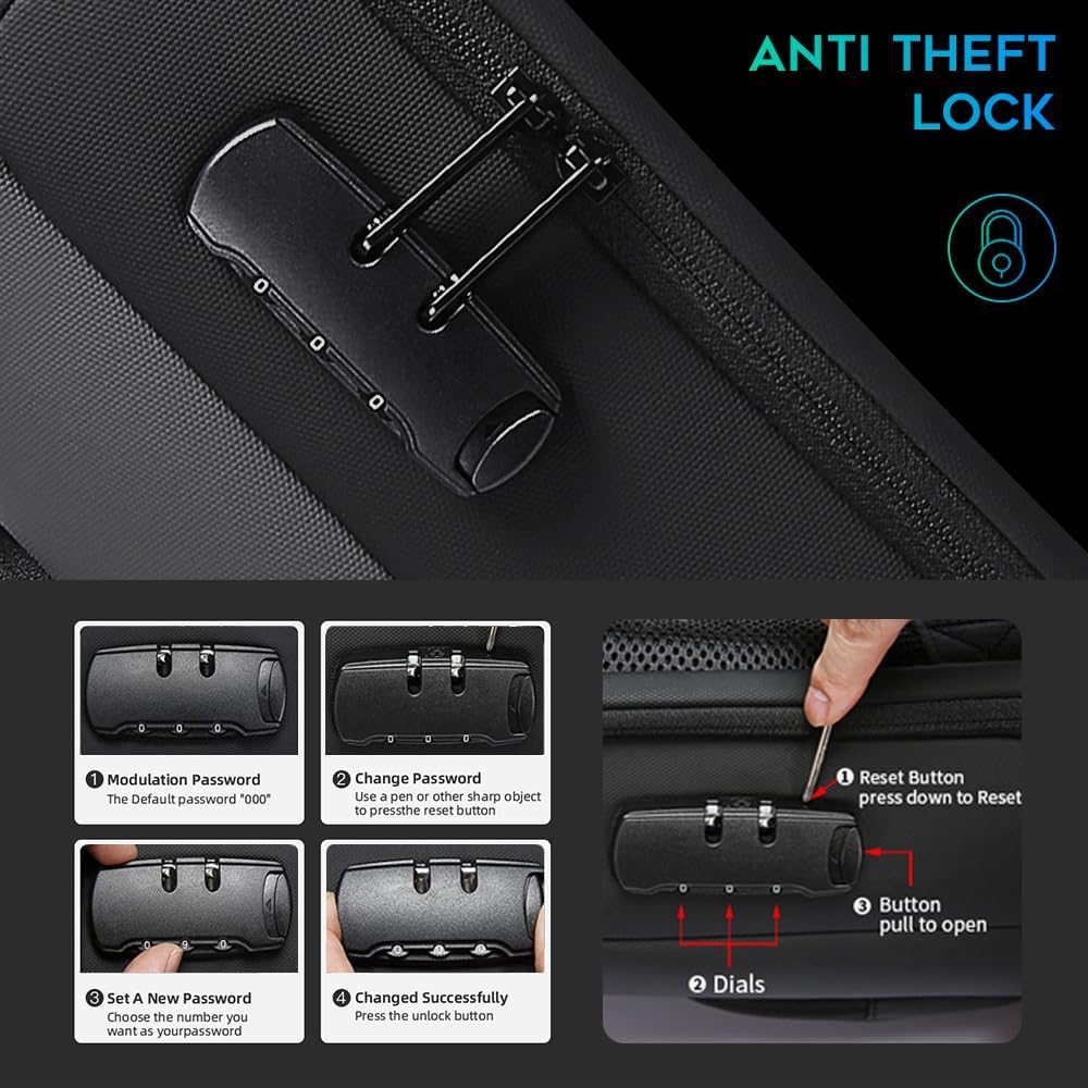 BANGE Mochila antirrobo con puerto de carga USB, mochila de negocios ligera para hombres y mujeres.., Negro (más), Computadora portátil