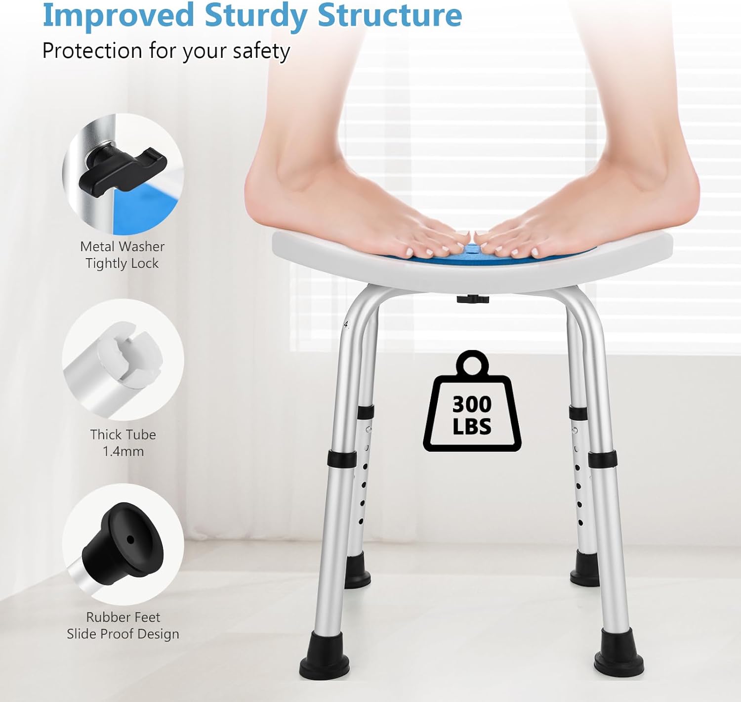FSAHSA Taburete de ducha elegible para ducha interior, asiento de silla de ducha con barra de agarre de asistencia, asiento de ducha sin