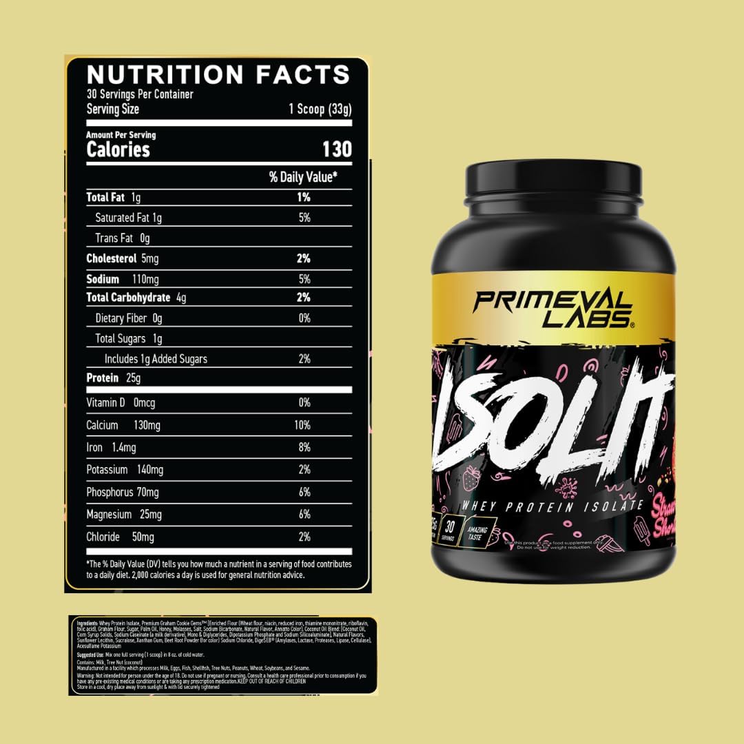 Primeval Labs ISOLIT – Proteína de suero en polvo, 100% aislado de suero de leche, 0.88 oz de proteína, BCAA, absorción rápida, fácil digestión