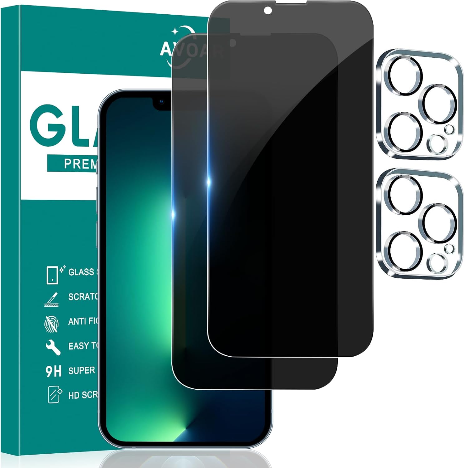 Paquete de 2+2 protectores de pantalla de privacidad para iPhone 13 Pro Max con protector de lente de cámara, accesorios de vidrio templado de