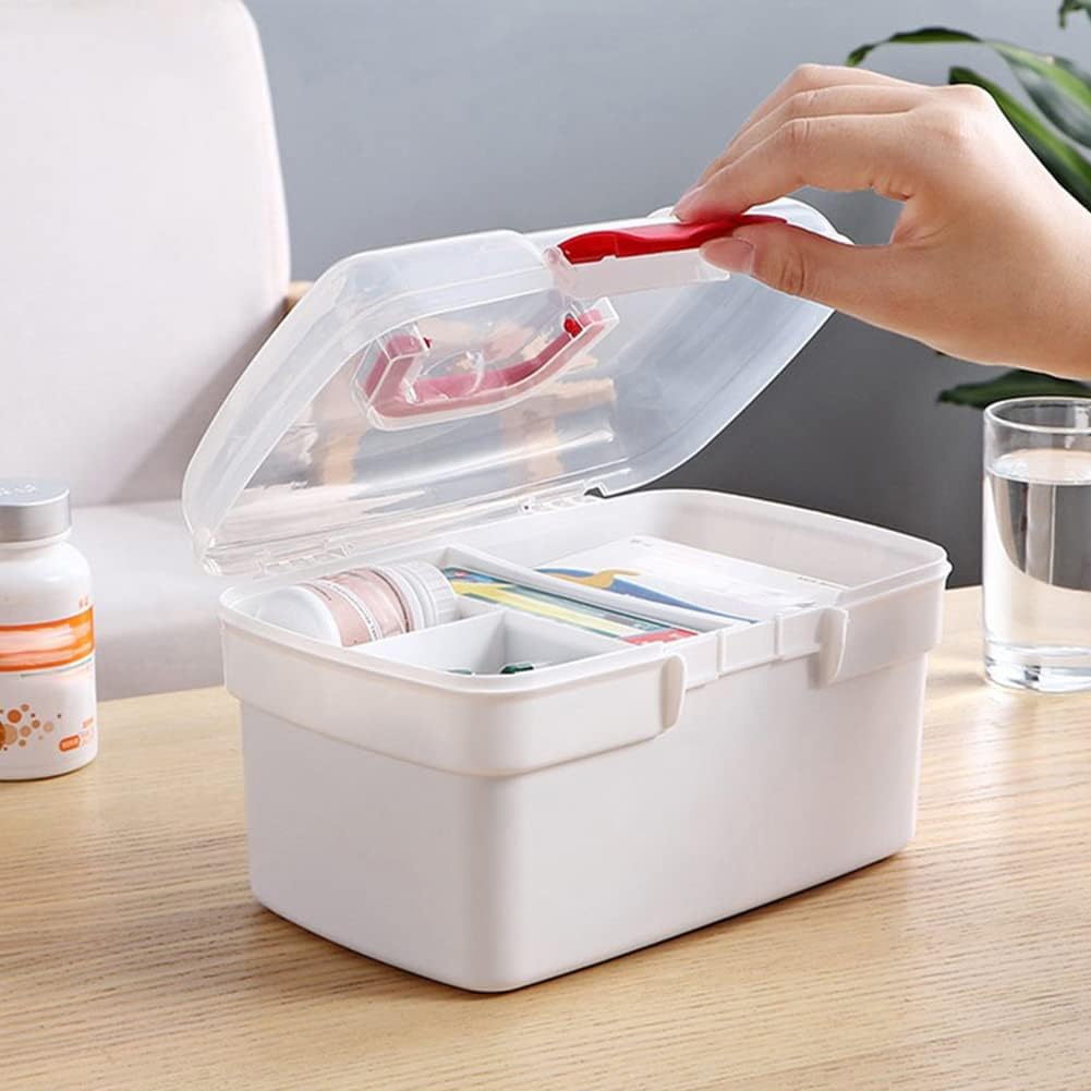 Caja médica, Caja vacía transparente de primeros auxilios con mango portátil, caja de almacenamiento de doble capa caja de píldoras de plástico