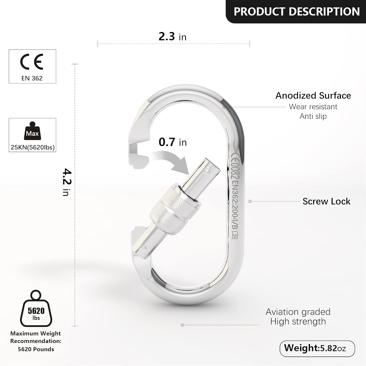 Heavy Duty Carabiner Steel O Ring Locking Carabiner 25KN (About 5620 lbs) Screw Lock Carabiner Carabiner Clip for Rock Climbing, Mountaineer, Aerial