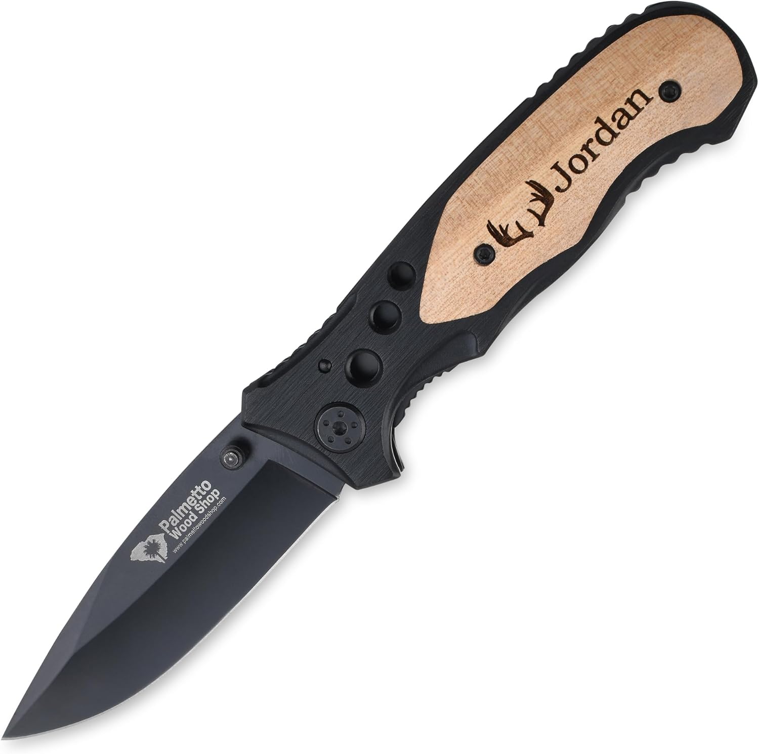 Palmetto Wood Shop Cuchillo de bolsillo  Cuchillo personalizado grabado con láser, regalo para hombres, cuchillo plegable para transporte diario,