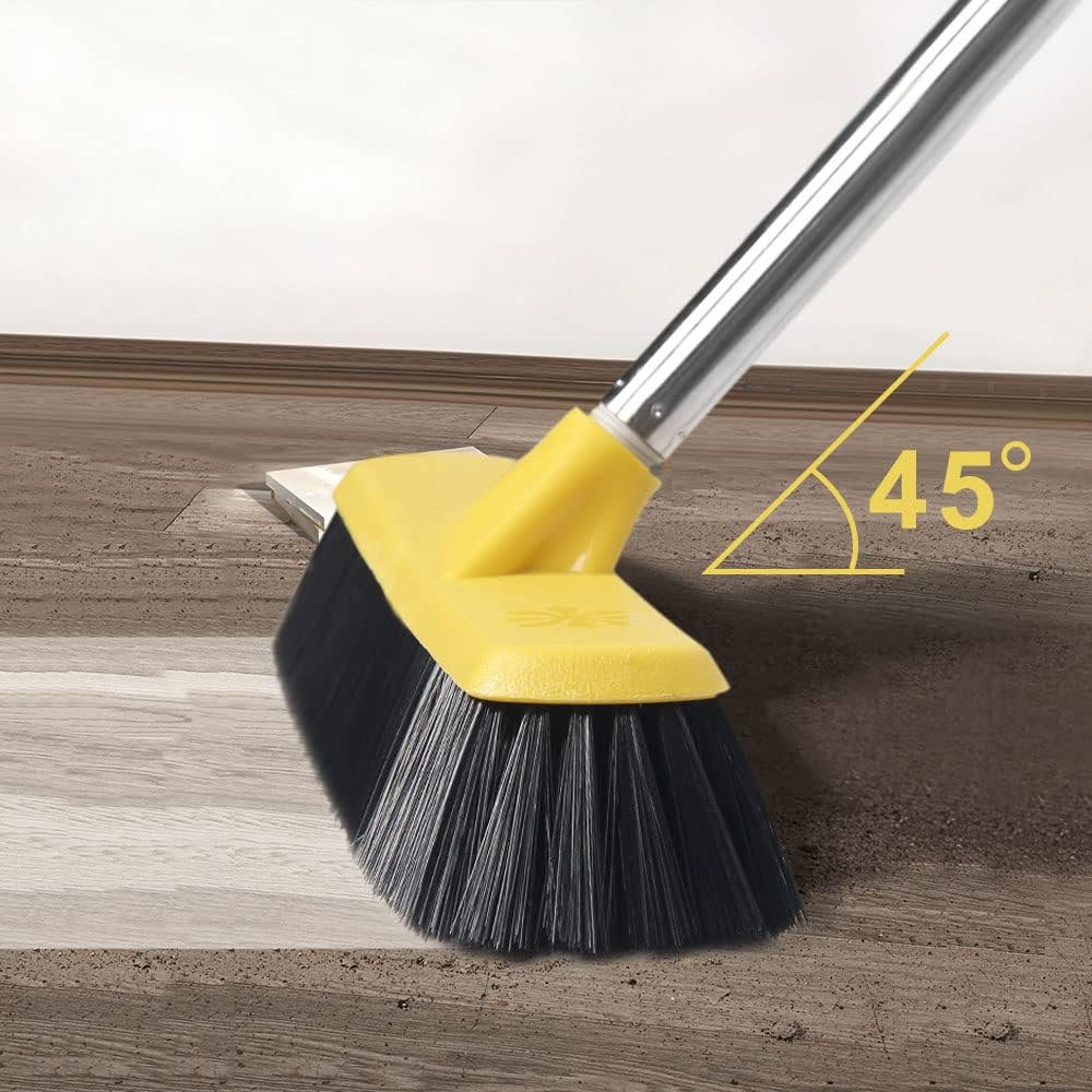 Escoba de empuje con mango largo, cepillo de piso de cerdas suaves de 47.6 pulgadas, escoba de 12.2 pulgadas de ancho para limpiar baño, cocina,