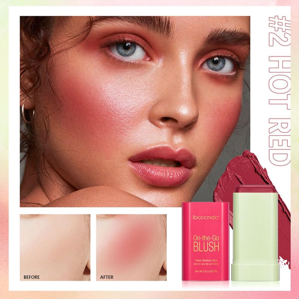Barra de rubor para mejillas y labios, rubor sobre la marcha, tinte sólido hidratante para mejillas, barra de maquillaje multiusos para tonos