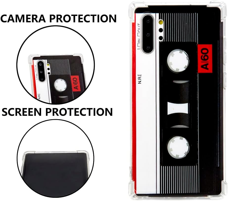 FAteam – Funda para Galaxy Note10 Plus, con esquinas reforzadas, TPU suave, parachoques suave, cinta de casete de música retro, compatible con