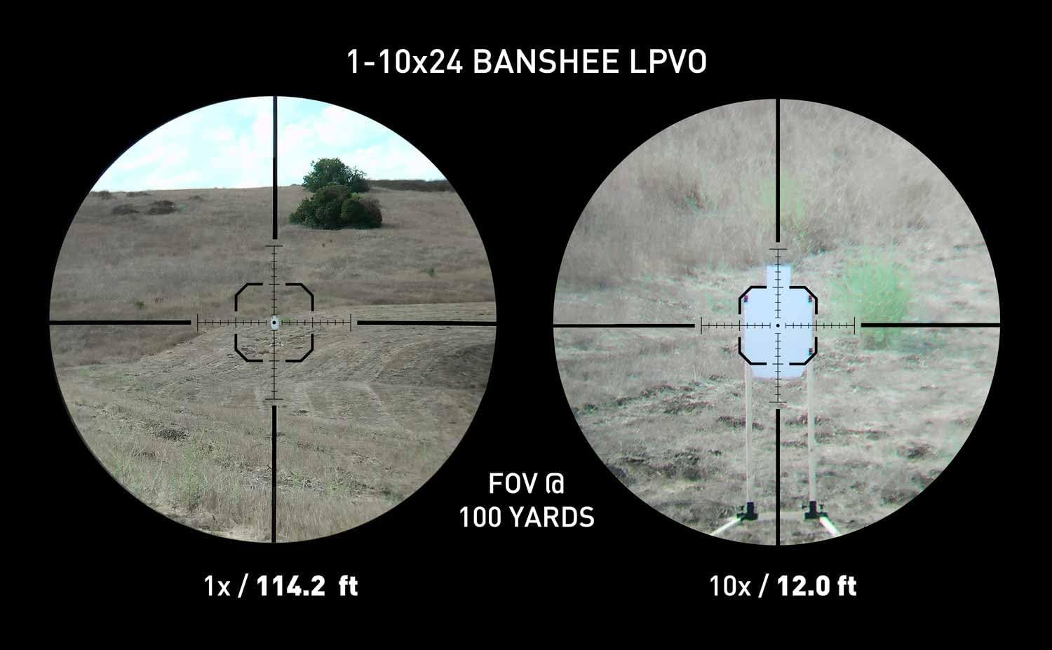 Monstrum Alcance de rifle Banshee ED 1-10×24 LPVO con soporte de alcance compensado
