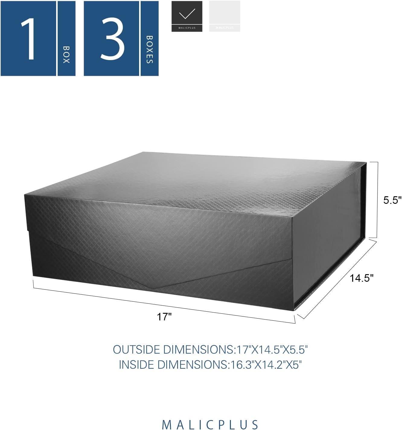 Caja de regalo extragrande, 16.3 x 14.2 x 5 pulgadas, caja de regalo negra para ropa y regalos grandes, caja de regalo con cierre magnético para