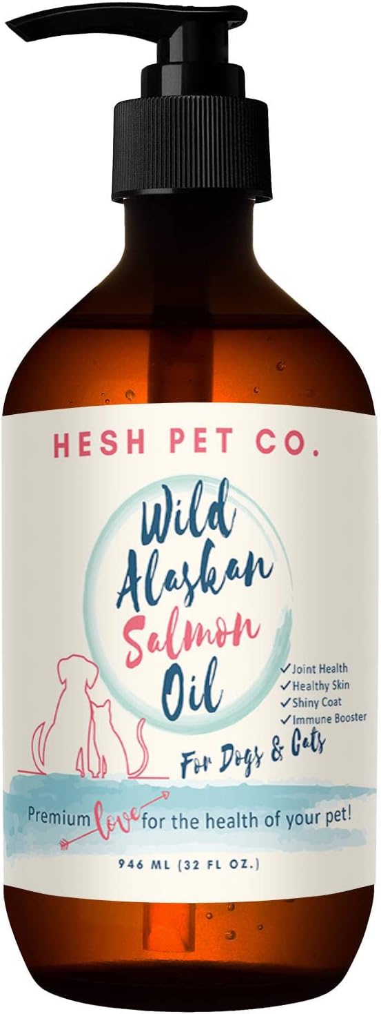 Aceite de salmón salvaje de Alaska prémium para perros y gatos, suplemento de 32 onzas para piel y pelaje con ácidos grasos esenciales, aceite de