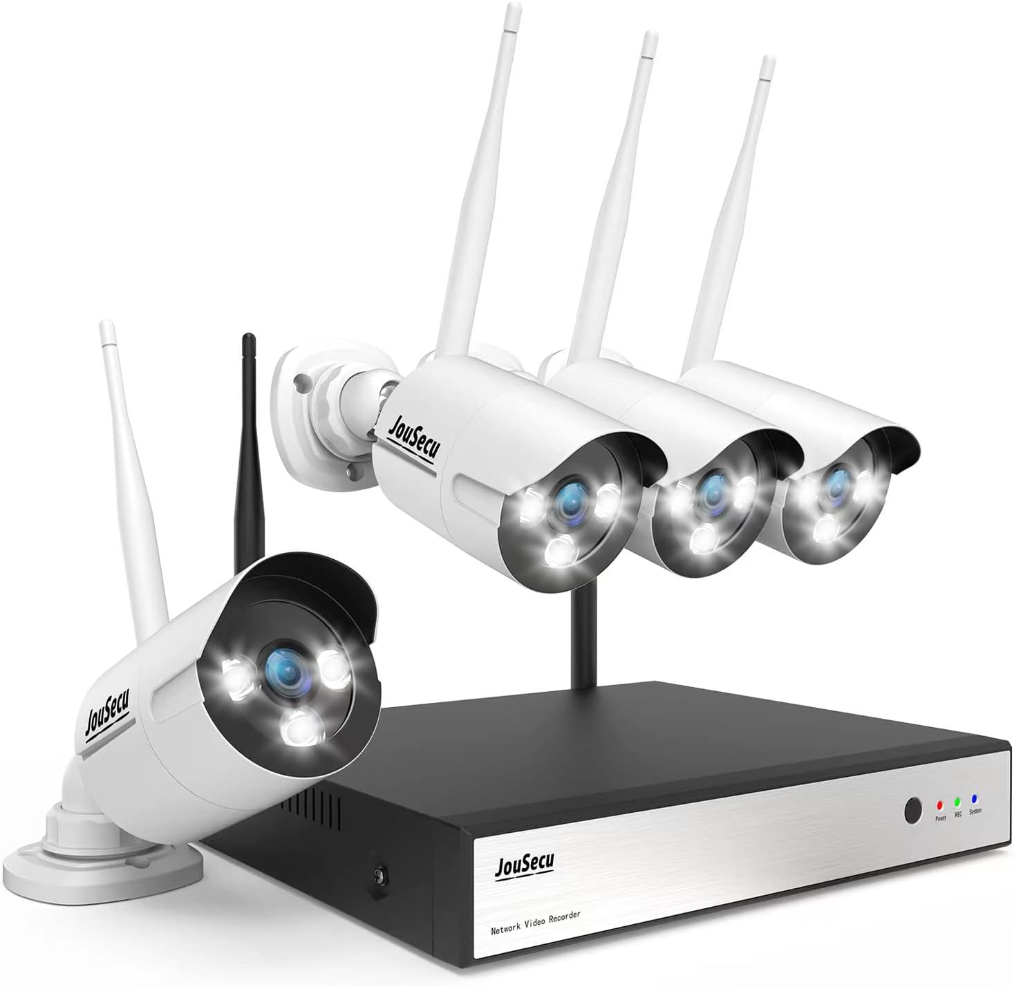 JouSecu JouSecu – Sistema de cámara de seguridad inalámbrica de 8 canales, grabadora NVR de vigilancia CCTV de 3 MP con 4 cámaras WiFi HD de 3.0MP
