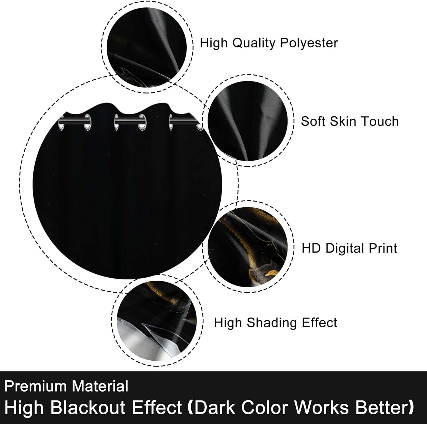 Baocicco Cortinas opacas de mármol negro para ventana, textura blanca abstracta, cortinas de oscurecimiento de mármol con ojales inoxidables, arte