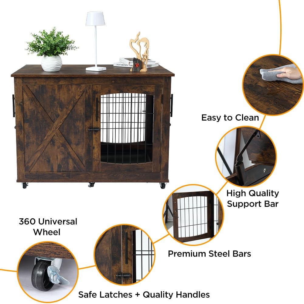 Muebles de jaula para perros con bandeja, mesa de madera para perros con 4 puertas, perrera con divisor, jaula para perros, mesa auxiliar auxiliar