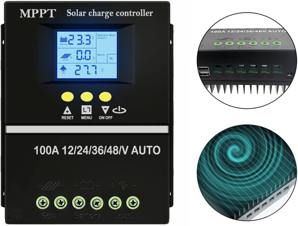 Y&H Controlador de carga solar MPPT 80A 12V 24V 36V 48V Pantalla LCD Batería Regulador inteligente Max 100V Entrada USB dual para plomo-ácidolitio