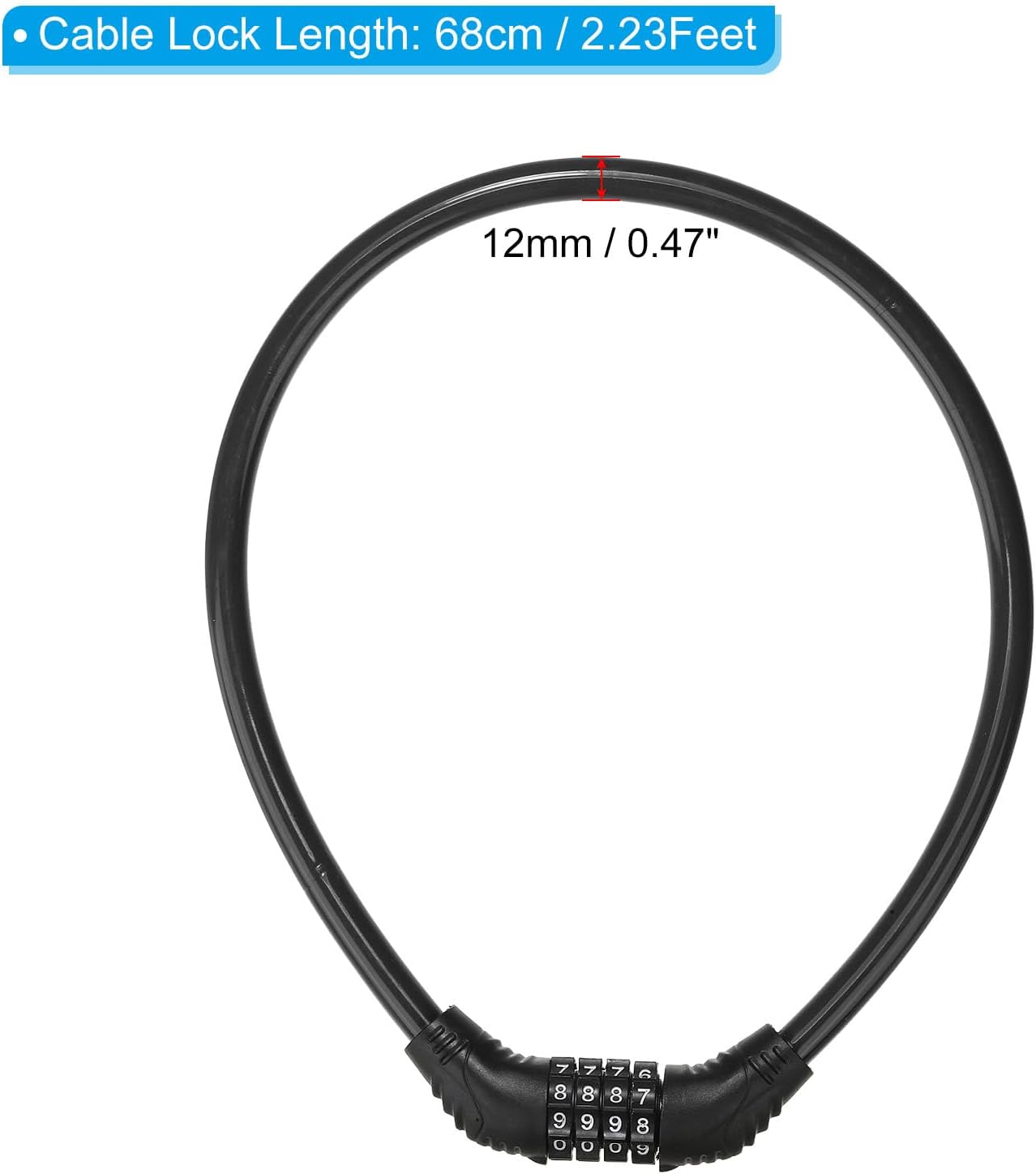 PATIKIL Candado de combinación de bicicleta de 2.23 pies, cable de acero de 4 dígitos, bloqueo de código de combinación reiniciable en espiral largo