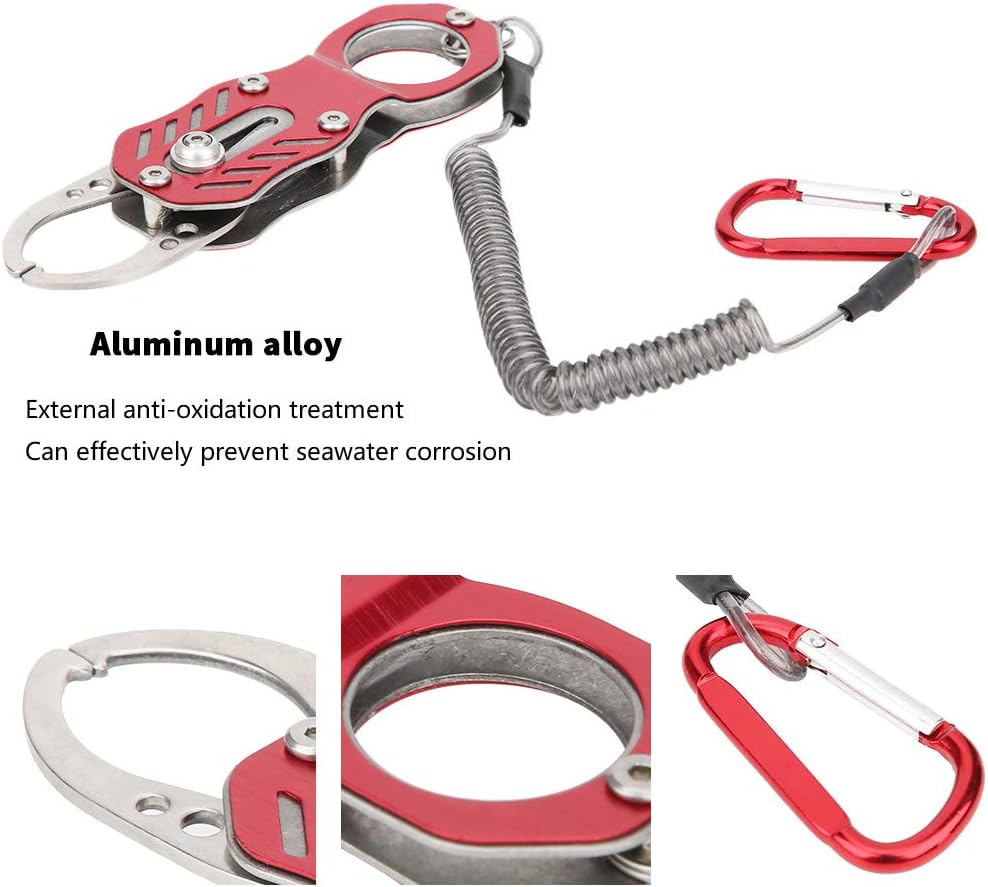 Mini abrazadera de agarre de pesca con cuerda antipérdida, diseño de aleación de aluminio ligero para un fácil control de peces y resistencia a la