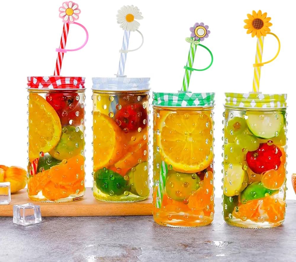 Funda de popote de silicona, 10 tapas de punta de paja reutilizables, tapones de paja de silicona reutilizables con forma de flor, protector de paja