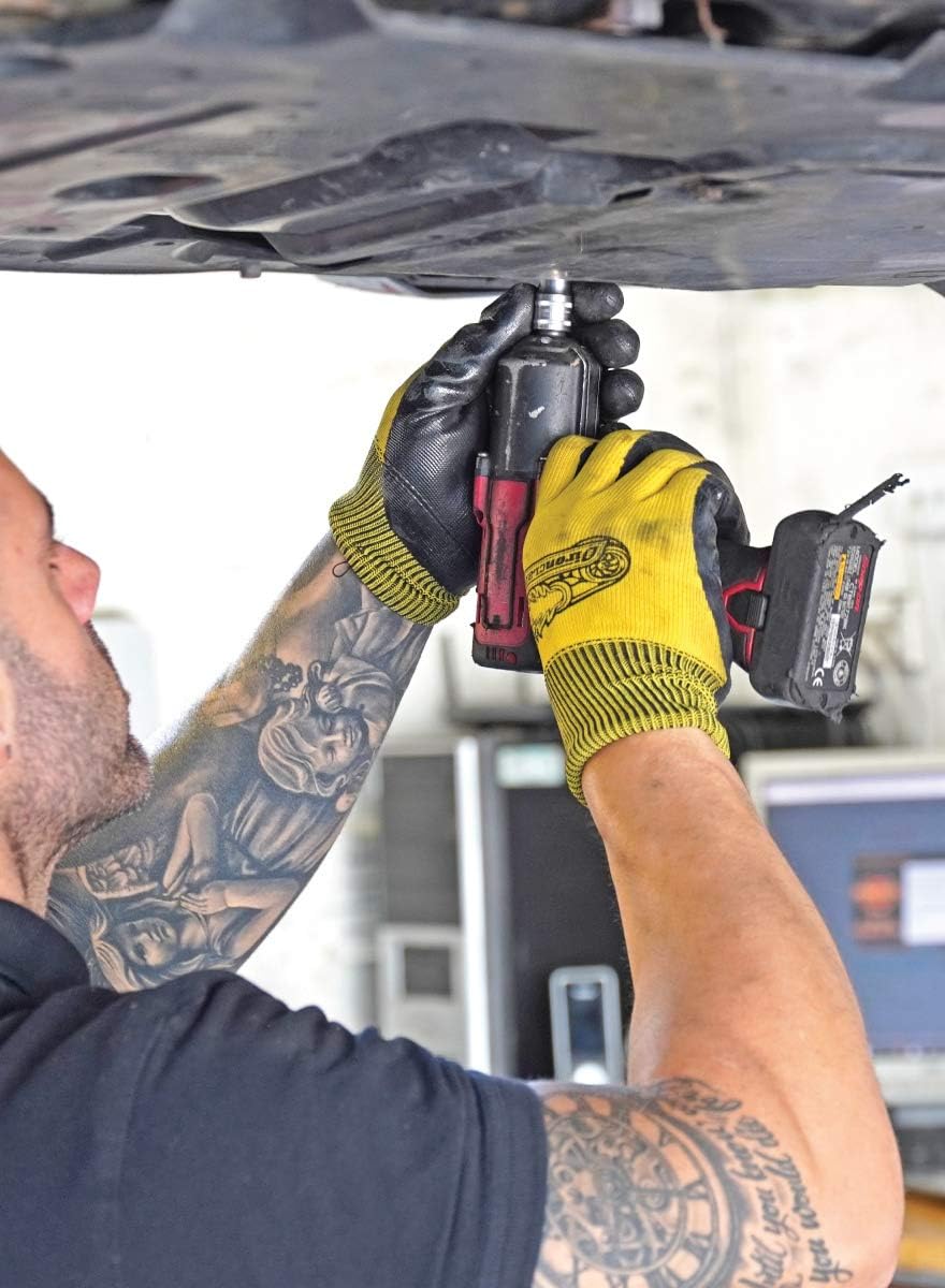 Ironclad OCTANE Turbo – Paquete de diez guantes de trabajo con revestimiento de nitrilo (10 pares), talla L (R-TRB10-04-L) amarillo