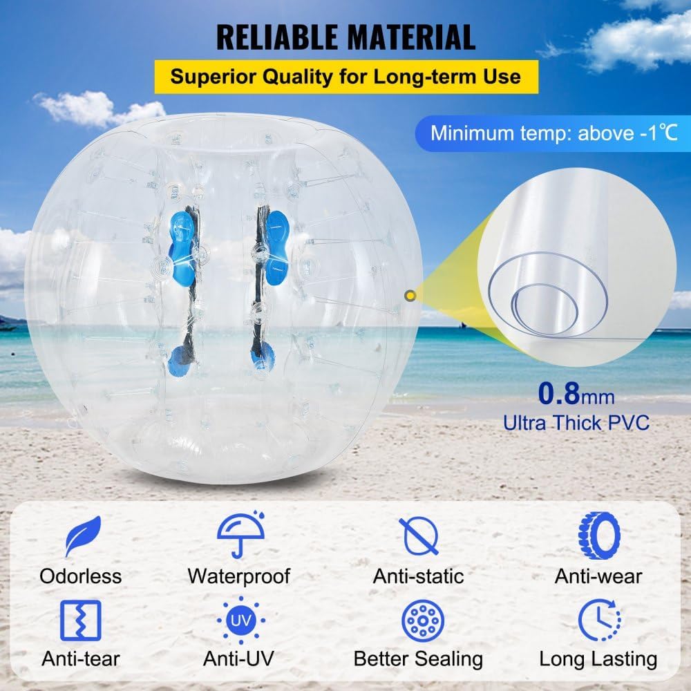 WACTO Pelota de fútbol de burbujas transparente para actividades al aire libre  4 pies de diámetro, pelota inflable para adultos o niños  explota en