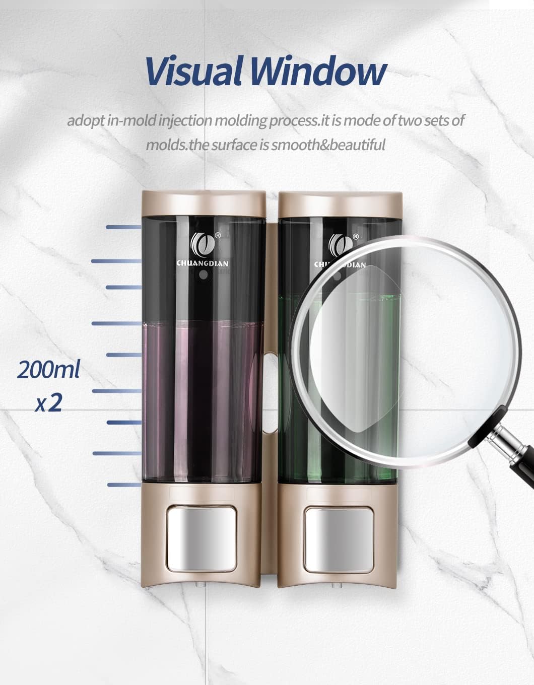 Dispensador de jabón de ducha, dispensador de champú y acondicionador para ducha, dispensador de jabón montado en la pared, 2 x 6.8 fl oz, loción de