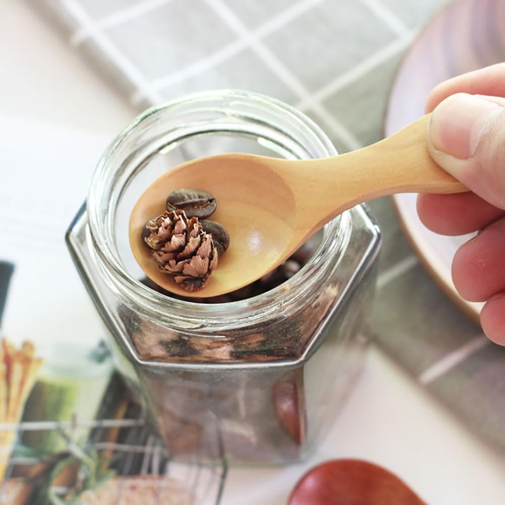 2 mini cucharas de madera con mango corto, perfecto para pequeños frascos de mermelada especias, condimentos, azúcar, miel, café, té, mostaza,