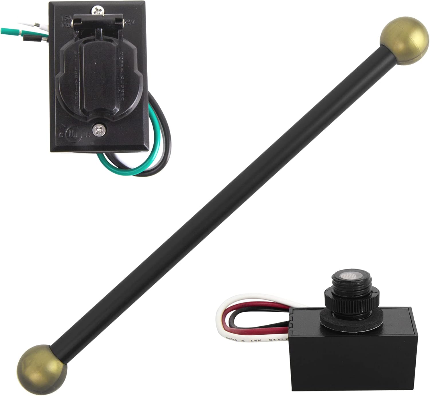Solus PB-6 – Paquete de accesorios de poste de lámpara para exteriores de 120 V, incluye toma de corriente eléctrica, brazo cruzado de 15 pulgadas y