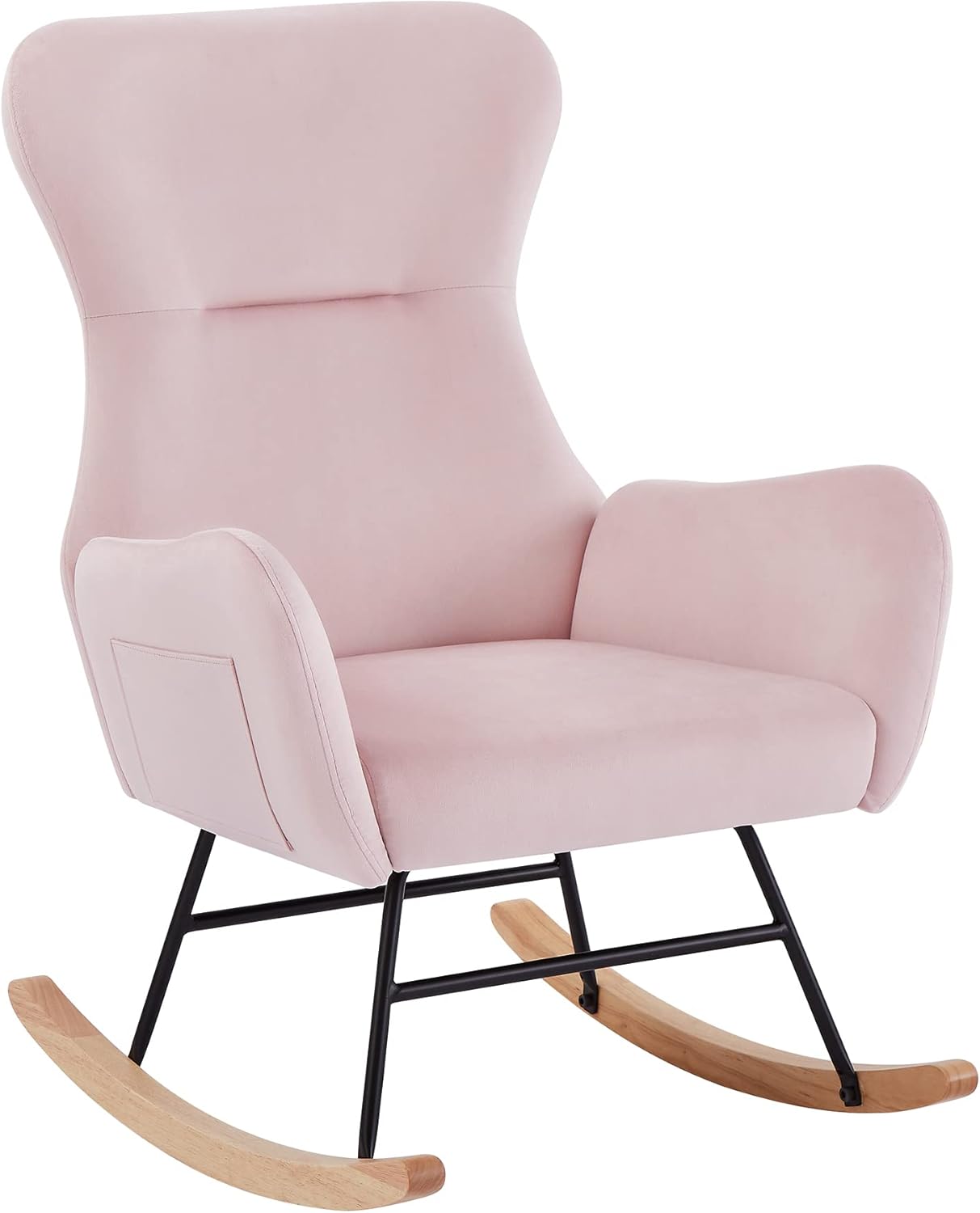 Olela Mecedora para guardería, mecedora tapizada de peluche, asiento acolchado con respaldo alto y bolsillo lateral para sala de estar, dormitorio,