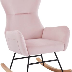 Olela Mecedora para guardería, mecedora tapizada de peluche, asiento acolchado con respaldo alto y bolsillo lateral para sala de estar, dormitorio, Olela Mecedora para guardería, mecedora tapizada de peluche, asiento acolchado con respaldo alto y bolsillo lateral para sala de estar, dormitorio,