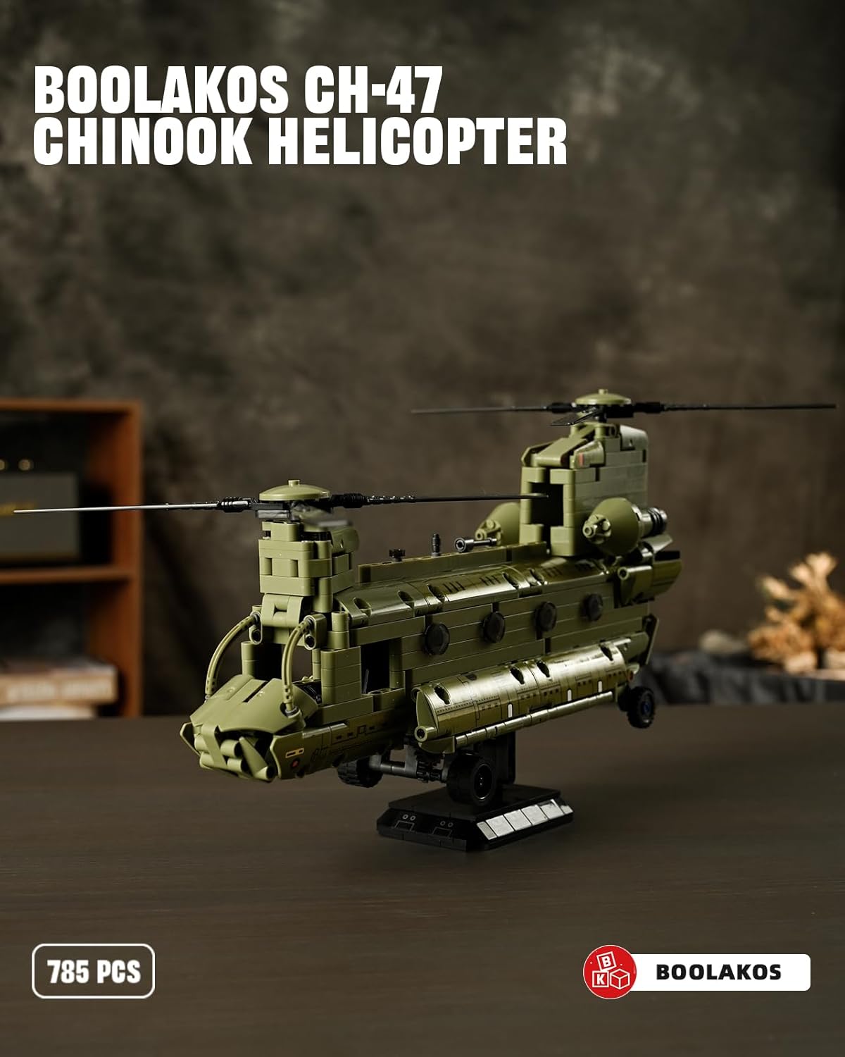 Helicóptero militar CH-47 Chinook, juego de bloques de construcción de helicópteros de transporte militar, icónico modelo de exhibición de juguete